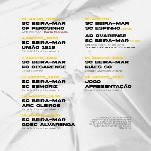 Calendário da pré-época com muitos jogos para ver