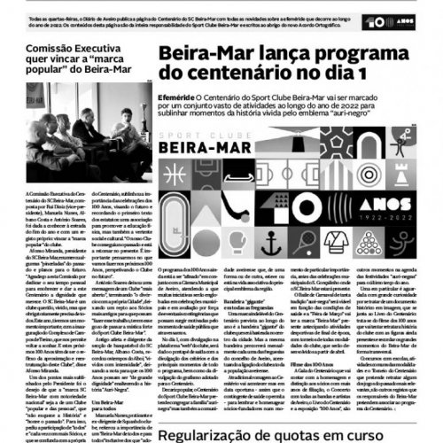 Centenário do SC Beira-Mar no Diário de Aveiro 