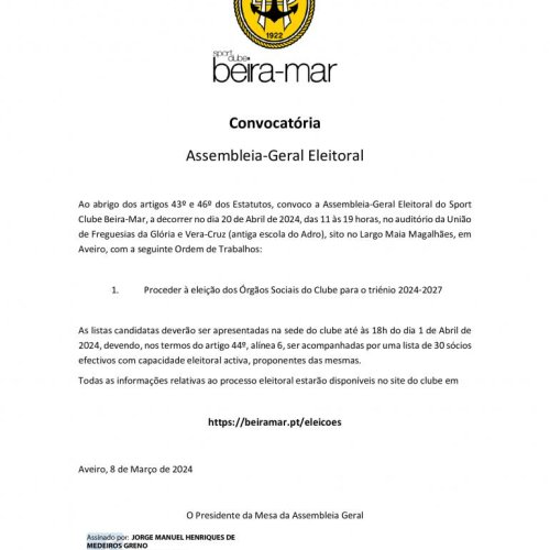 CONVOCATÓRIA DA ASSEMBLEIA GERAL ELEITORAL